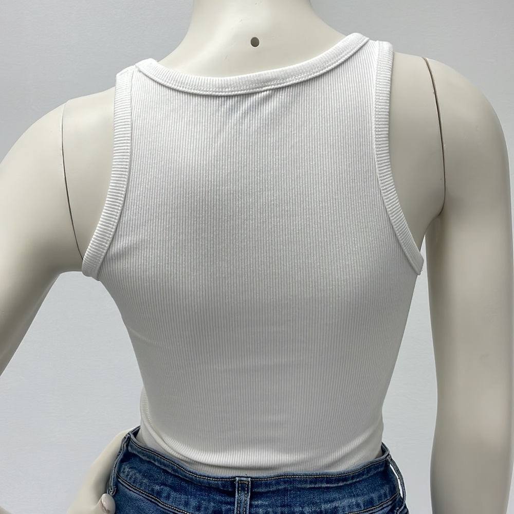 White Ribbed Cropped Tank Top - Picture 3 of 13
